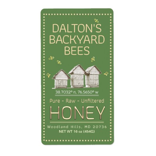 Achtertuin Hive Honey Jar Label Little Bees op Gre (Voorkant)