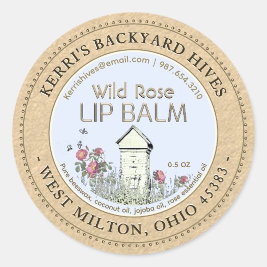 Achtertuin Hives Beeswax Roos Lip Balm Kraft Mini Ronde Sticker (Voorkant)