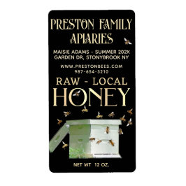 Achtertuin Honing 12 oz Jar Label Beehive Black