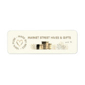 Achtertuin Honing Ivoor Bloem Hives Goud Hart Bije Etiket (Voorkant)