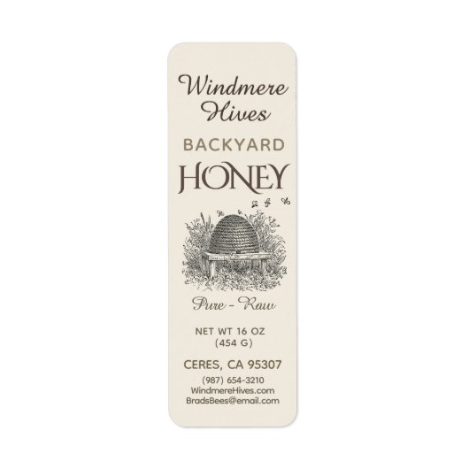 Achtertuin Honing  Skep met bijen mini-label Etiket (Voorkant)