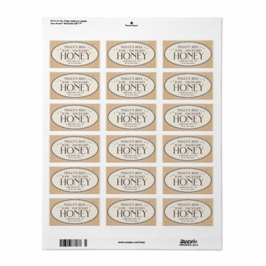 Achtertuin honingetiket (horizontaal) Ovaal op Kra Etiket (Full Sheet)