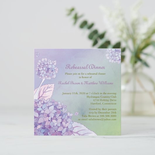 Achtertuin Hydrangea bruiloft repetitie diner Kaart (Staand voorkant)