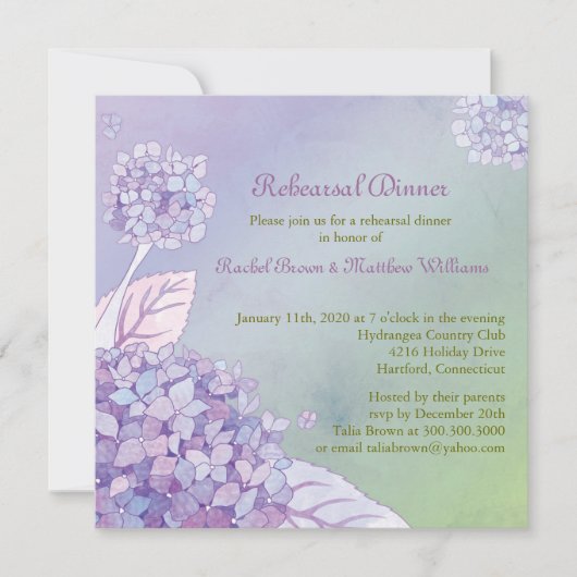 Achtertuin Hydrangea bruiloft repetitie diner Kaart (Voorkant)