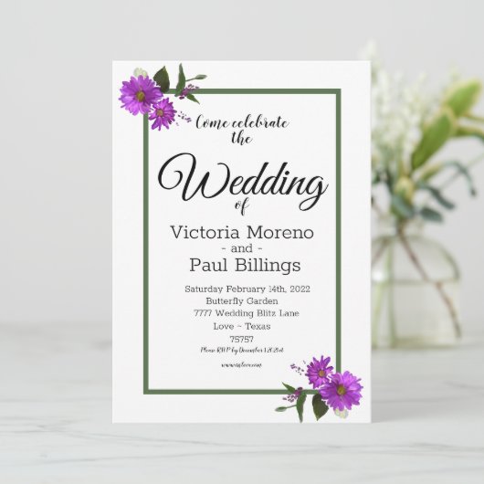 Achtertuin Lavander Madeliefje Uitnodiging (Staand voorkant)