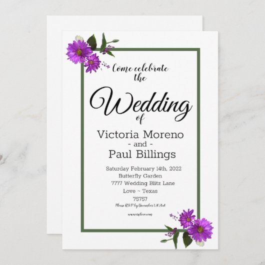 Achtertuin Lavander Madeliefje Uitnodiging (Voorkant / Achterkant)