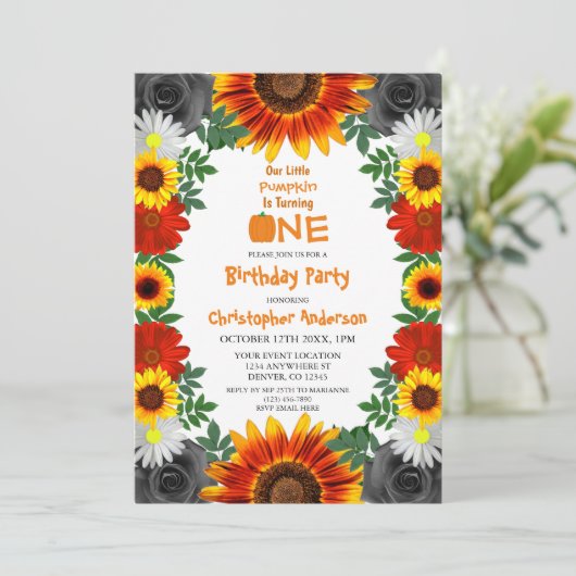 Achtertuin najaar Floral Little Pumpkin Birthday Kaart (Staand voorkant)