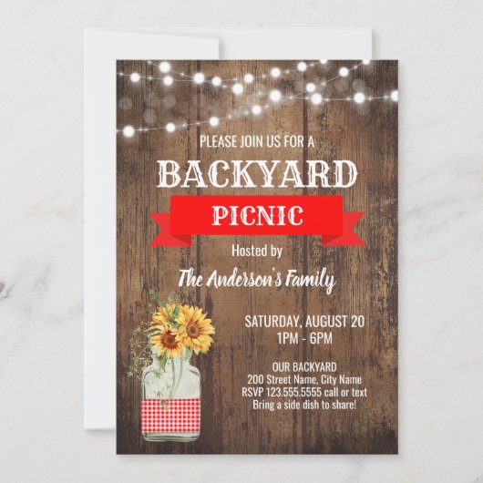 Achtertuin picknickfeest kaart (Voorkant)