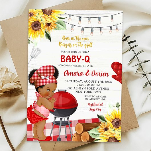 Achtertuin Red Gingham Baby-Q Afro Meisje Baby sho Kaart