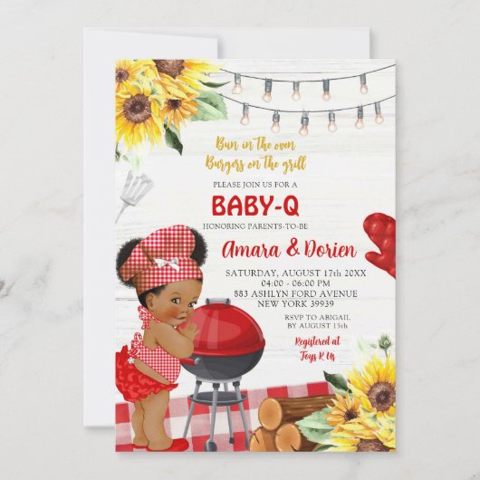Achtertuin Red Gingham Baby-Q Afro Meisje Baby sho Kaart (Voorkant)