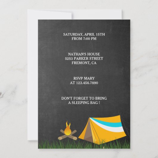 Achtertuin Sleepover Camping Verjaardagsfeest Kaart (Achterkant)