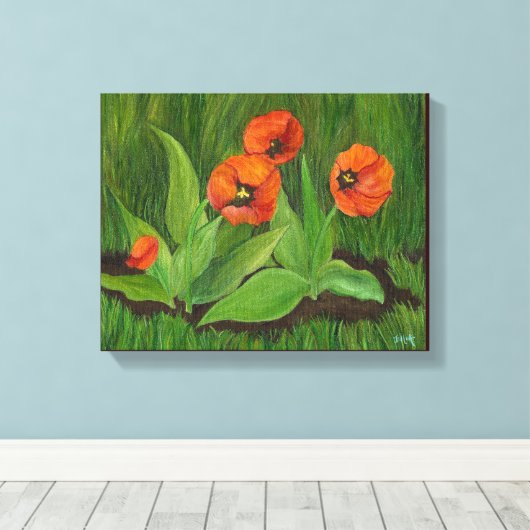 Achtertuin Tulips omwikkeld doek Canvas Afdruk (Insitu (Houten vloer))