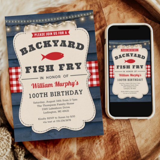 Achtertuin Vis Fry 100e verjaardag Uitnodiging