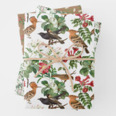 Achtertuin vogels en tuinbloemen gesorteerd inpakpapier vel (In situ)