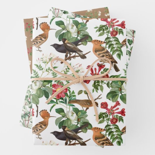 Achtertuin vogels en tuinbloemen gesorteerd inpakpapier vel (In situ)