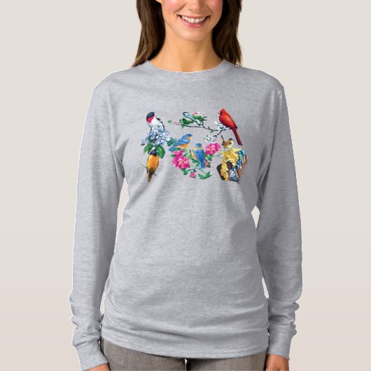 Achtertuin Vogels Lange Shirt (Voorkant)