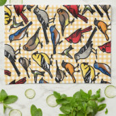 Achtertuin Vogels op Yellow Gingham Theedoek (Gevouwen)