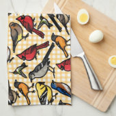 Achtertuin Vogels op Yellow Gingham Theedoek (Quarter Fold)