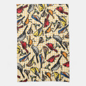 Achtertuin Vogels op Yellow Gingham Theedoek (Verticaal)