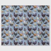 Achtertuin voor kippen Blue Burlap  Cadeaupapier (Vlak)