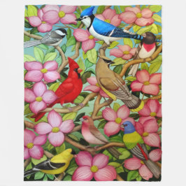 Achtertuin wilde vogels in Dogwood Fleece Blanket