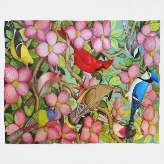 Achtertuin wilde vogels in Dogwood Fleece Blanket (Voorkant (Horizontaal))
