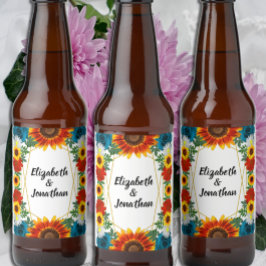 Achtertuin Zomer Bloemen Geometrische Bruiloft Bier Etiket