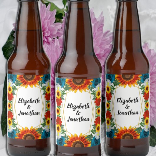 Achtertuin Zomer Bloemen Geometrische Bruiloft Bier Etiket