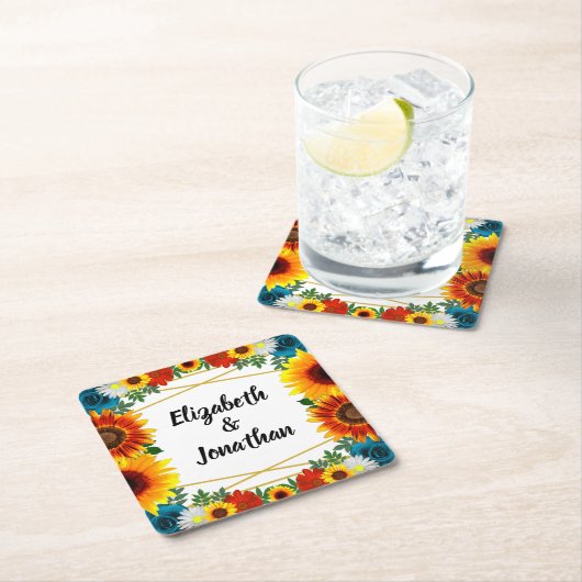 Achtertuin Zomer Bloemen Geometrische Bruiloft Kartonnen Onderzetters (Insitu)