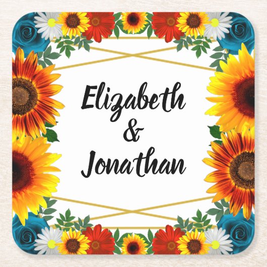 Achtertuin Zomer Bloemen Geometrische Bruiloft Kartonnen Onderzetters (Voorkant)