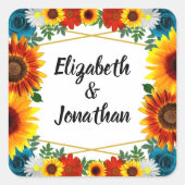 Achtertuin Zomer Bloemen Geometrische Bruiloft Vierkante Sticker (Voorkant)