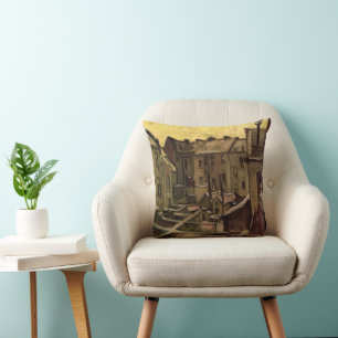Achtertuinen van Oude Huizen door Vincent van Gogh Kussen