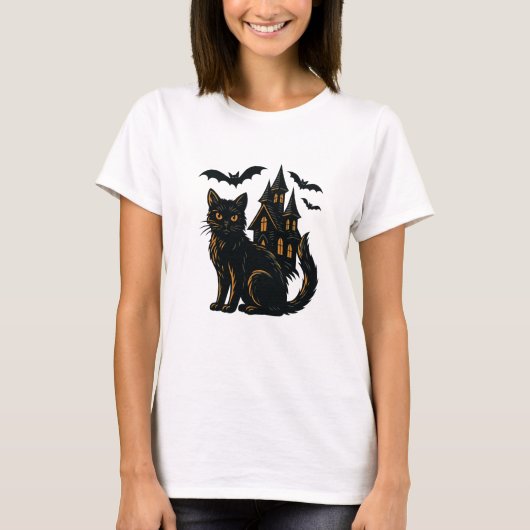 Achtervolgd huis en kat t-shirt (Voorkant)