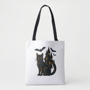 Achtervolgd huis en kat tote bag