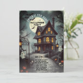 Achtervolgd huis Gothic Halloween volwassen feest Kaart (Staand voorkant)