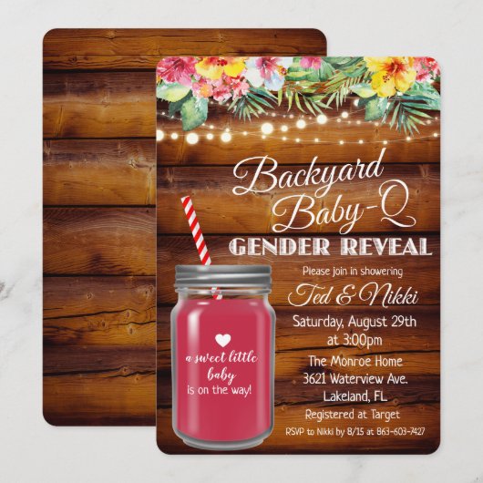 Achterwerende Baby Q Mason Jar Gender Reopenbaart  Kaart (Voorkant / Achterkant)