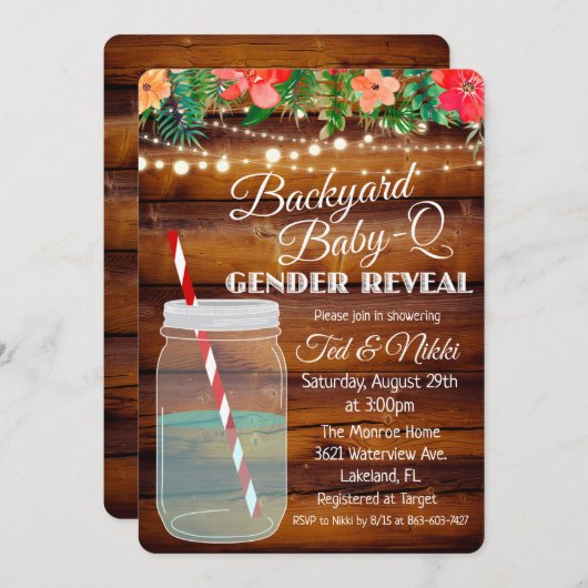 Achterwerende Baby Q Mason Jar Gender Reopenbaart  Kaart (Voorkant / Achterkant)