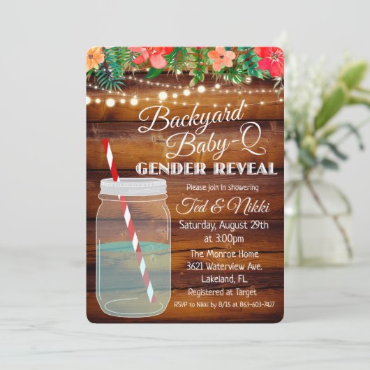 Achterwerende Baby Q Mason Jar Gender Reopenbaart  Kaart (Staand voorkant)