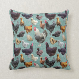 Achterwerende kippen op het middengroene bolle kus kussen