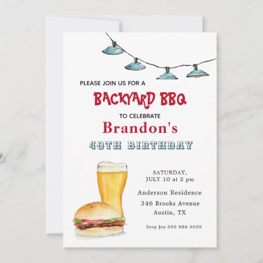 Achterwerf BBQ Birthday Invitation Aankondiging (Voorkant)