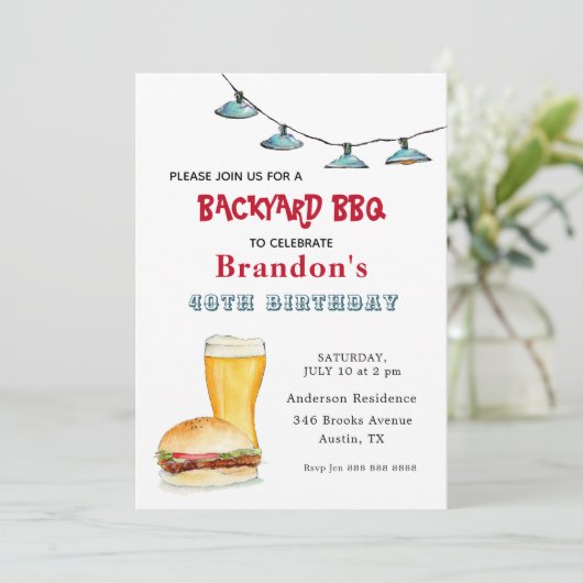 Achterwerf BBQ Birthday Invitation Aankondiging (Staand voorkant)