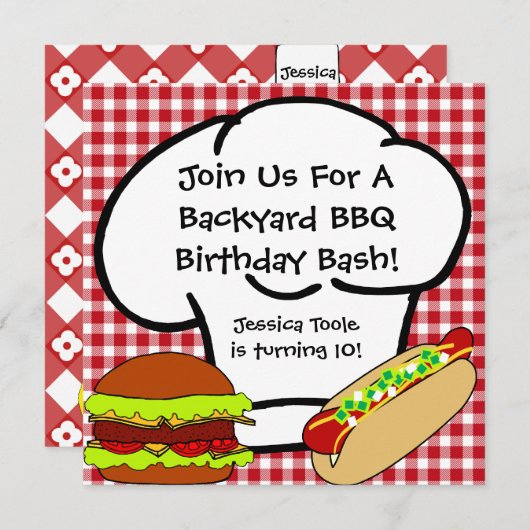 Achterwerf BBQ Birthday Invitation Kaart (Voorkant / Achterkant)