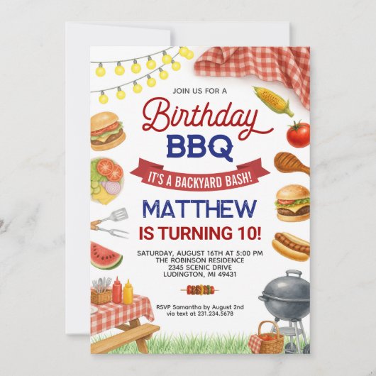 Achterwerf BBQ Birthday Invitation Kaart (Voorkant)