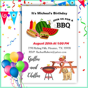 Achterwerf BBQ Grillin & Chillin Birthday Invitati Kaart