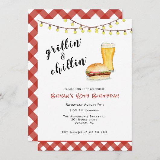 Achterwerf BBQ Grilling Birthday Invitation Kaart (Voorkant / Achterkant)