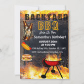 Achterwerf Flaming BBQ Grill Birthday Uitnodiging (Voorkant)