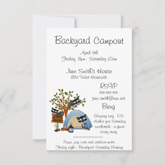 Achterwerpcampout met Raccoon Kaart (Voorkant)