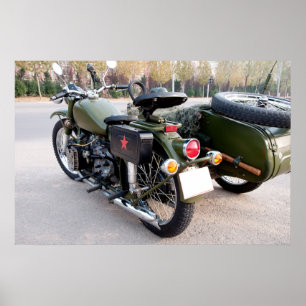 Achterzijde 750B-2  motorfiets met zijspan Poster