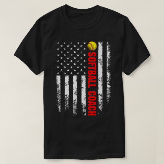 Achterzijde Amerikaanse vlag Softball Coach T-shirt (Design voorkant)