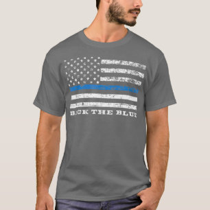 Achterzijde blauwe dun blauwe lijn Amerikaanse vla T-shirt